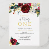 Eerste verjaardag kerstdag goudbraal meisje folie uitnodiging (Voorkant)