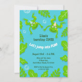 Eerste verjaardag kikkikkerfamilie in een vijvers  kaart (Voorkant)