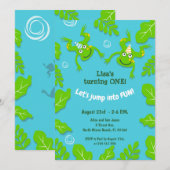 Eerste verjaardag kikkikkerfamilie in een vijvers  kaart (Voorkant / Achterkant)