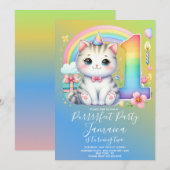 Eerste Verjaardag Kitten Regenboog Feest Kaart (Voorkant / Achterkant)