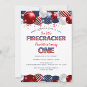 Eerste Verjaardag Kleine Firecracker Balloon Party Kaart (Voorkant)