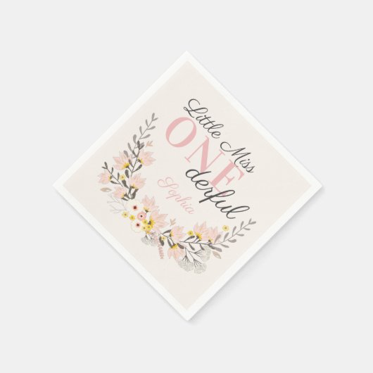 Eerste Verjaardag kleine miss one-derful bloemenfe Servet (Hoek)