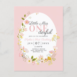 Eerste Verjaardag kleine miss one-derful uitnodigi Briefkaart