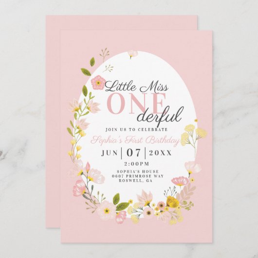 Eerste Verjaardag kleine miss one-derful uitnodigi Kaart (Voorkant / Achterkant)