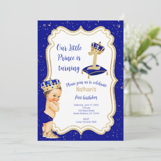 Eerste Verjaardag Kleine Prins Uitnodiging (Staand voorkant)