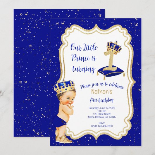 Eerste Verjaardag Kleine Prins Uitnodiging (Voorkant / Achterkant)