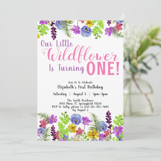 Eerste verjaardag Kleine wilde bloem Bloemenmeisje Kaart (Staand voorkant)