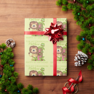 Eerste verjaardag kleinkind leuke leeuw inpakpapie cadeaupapier