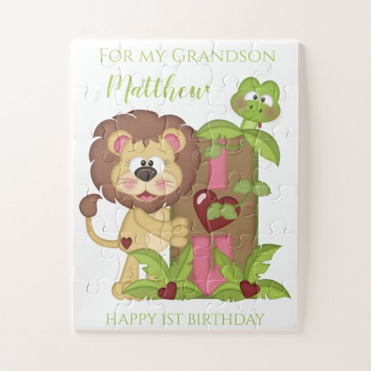 Eerste verjaardag kleinkind Schattige Leeuw Legpuzzel (Verticaal)