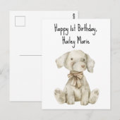 Eerste verjaardag knuffel hond gepersonaliseerd briefkaart (Voorkant / Achterkant)