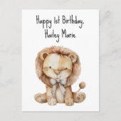 Eerste verjaardag knuffel leeuw persoonlijk briefkaart (Voorkant)