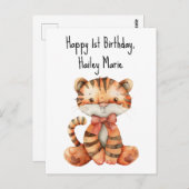 Eerste verjaardag knuffel tijger gepersonaliseerd briefkaart (Voorkant / Achterkant)