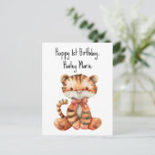 Eerste verjaardag knuffel Tijger Persoonlijk Briefkaart (Staand voorkant)