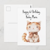 Eerste verjaardag Knuffelkat Persoonlijk Briefkaart (Voorkant / Achterkant)