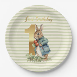 Eerste verjaardag Konijn Goud Nummer Een Papieren Bordje