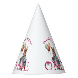 Eerste verjaardag Konijn Kleurrijke Ballonnen Feesthoedjes