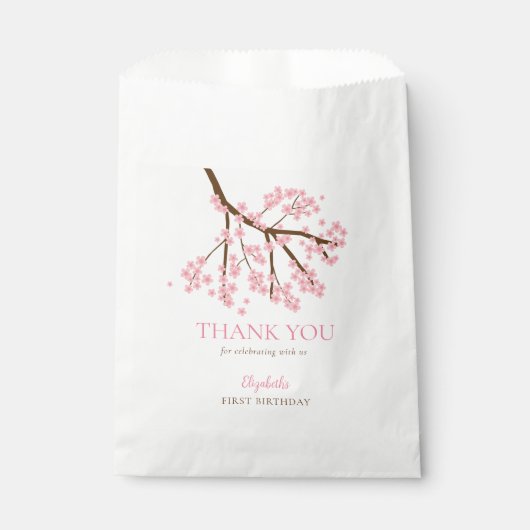 Eerste Verjaardag Lente Kersenbloesems Bloemen Blo Bedankzakje (Voorkant)