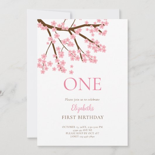 Eerste Verjaardag Lente Kersenbloesems Bloemen Blo Kaart (Voorkant)