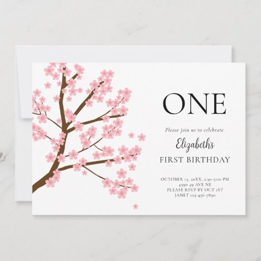 Eerste Verjaardag Lente Kersenbloesems Bloemen Blo Kaart (Voorkant)