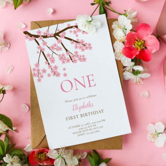 Eerste Verjaardag Lente Kersenbloesems Bloemen Blo Kaart