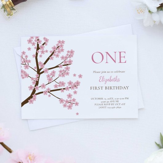 Eerste Verjaardag Lente Kersenbloesems Bloemen Blo Kaart