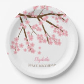 Eerste Verjaardag Lente Kersenbloesems Bloemen Blo Papieren Bordje (Voorkant)