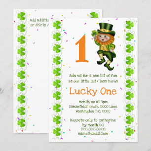 Eerste verjaardag leprechaun boft op een klaver Ie Kaart