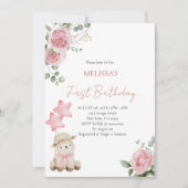 Eerste verjaardag lief klein lam roze rozen kaart (Voorkant)