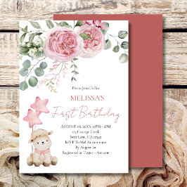 Eerste verjaardag lief klein lam roze rozen kaart