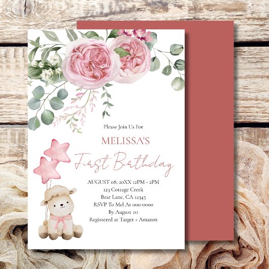 Eerste verjaardag lief klein lam roze rozen kaart