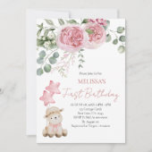 Eerste verjaardag lief klein lam roze rozen kaart (Voorkant)