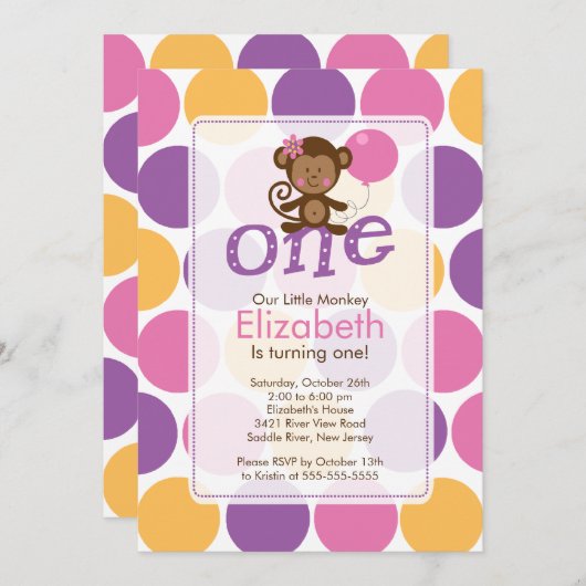 Eerste verjaardag Little Monkey Birthday Uitnodigi Kaart (Voorkant / Achterkant)