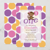 Eerste verjaardag Little Monkey Birthday Uitnodigi Kaart (Voorkant / Achterkant)