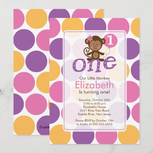Eerste verjaardag Little Monkey Birthday Uitnodigi Kaart (Voorkant / Achterkant)