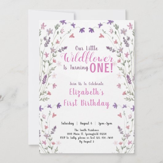 Eerste Verjaardag Little Wildflower Floral Girl Kaart (Voorkant)