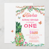 Eerste Verjaardag Luau Tropische Bloemen Ananas Kaart (Voorkant / Achterkant)