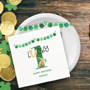 Eerste verjaardag Lucky One-klaverboog en konijn Servet