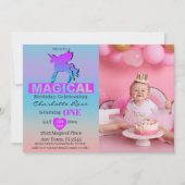 Eerste verjaardag magische eenhoorn roze blauw kaart (Voorkant)