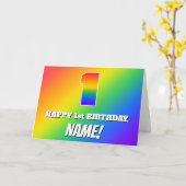 Eerste verjaardag: Meerkleurig regenboogpatroon # Kaart (Gele Bloem)