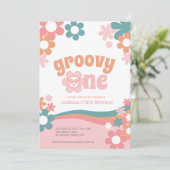 Eerste Verjaardag Meisje Daisy Groovy One Uitnodig Kaart (Staand voorkant)