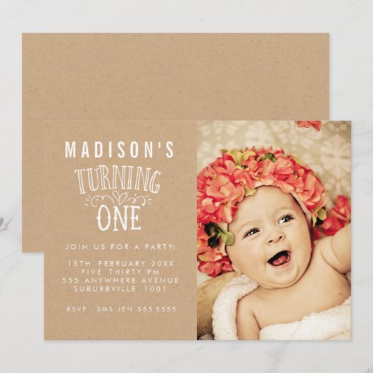 Eerste verjaardag meisje gepersonaliseerd nummer f kaart (Voorkant / Achterkant)