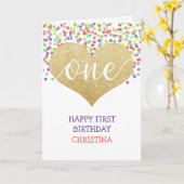 Eerste Verjaardag Meisje Gepersonaliseerde Hart Re Kaart (Gele Bloem)