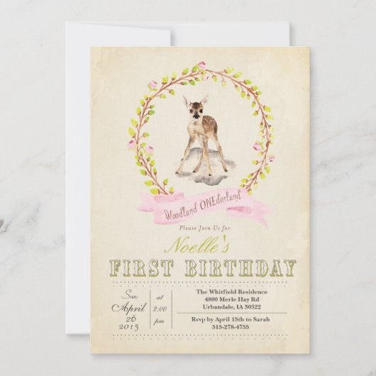 Eerste verjaardag meisje herten uitnodiging (Voorkant)