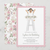 Eerste verjaardag meisje hoge stoel bunting kaart (Voorkant / Achterkant)