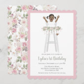 Eerste verjaardag meisje hoge stoel bunting kaart (Voorkant / Achterkant)