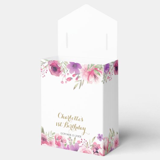 Eerste verjaardag meisje Kleine Pompoen Roze Bloem Bedankdoosjes (Geopend)