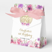 Eerste verjaardag meisje Kleine Pompoen Roze Bloem Bedankdoosjes (Voorkant Zijde)