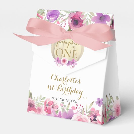 Eerste verjaardag meisje Kleine Pompoen Roze Bloem Bedankdoosjes (Voorkant Zijde)