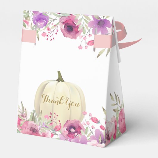 Eerste verjaardag meisje Kleine Pompoen Roze Bloem Bedankdoosjes (Achterkant)