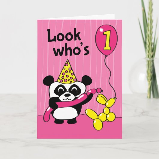 Eerste verjaardag - Meisje Panda met ballonnen Kaart (Voorkant)